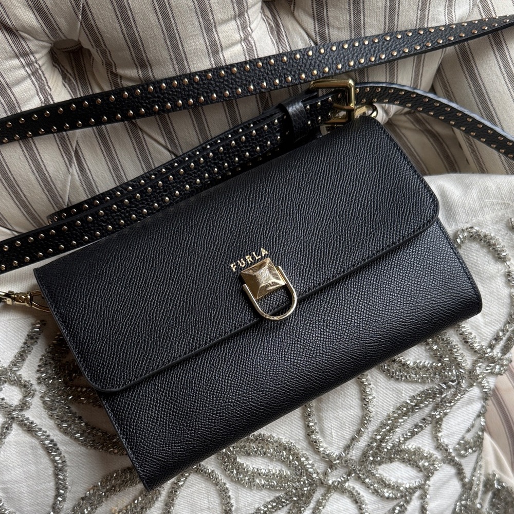 Furla Black Textured Crossbody Bag